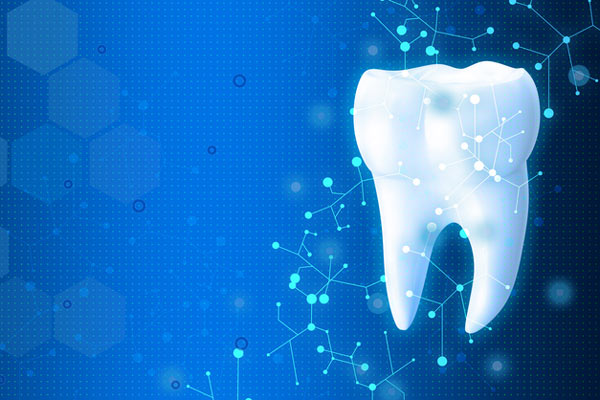 Tooth image on blue background with medical symbols